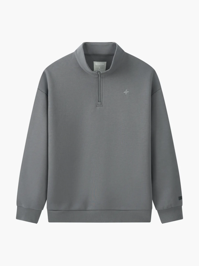 BASICON™ Áo sweater polo nam khóa kéo nửa form oversize