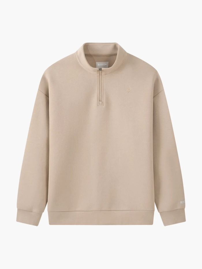 BASICON™ Áo sweater polo nam khóa kéo nửa form oversize