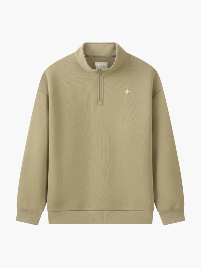 BASICON™ Áo sweater polo nam khóa kéo nửa form oversize